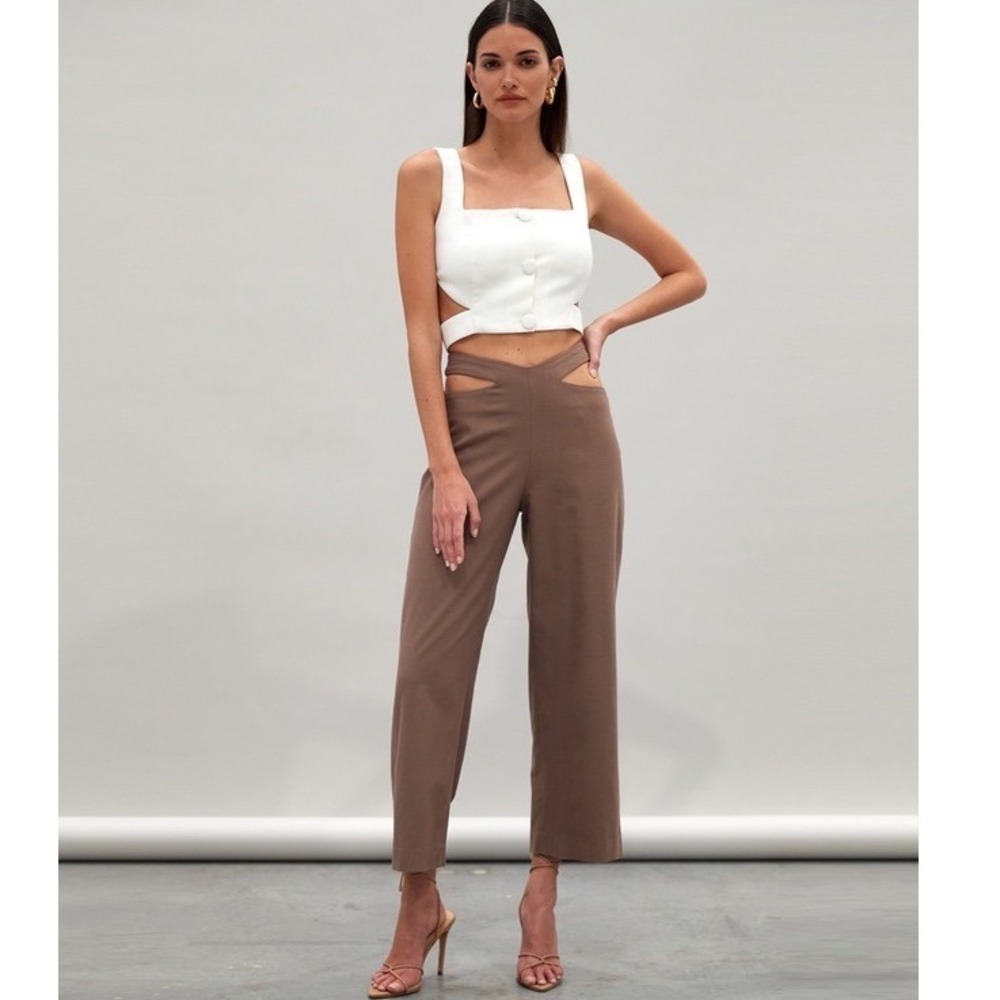 NWT ATOIR Drummer Trouser Mocha Brown Cut Out Hip High Waist Wide Leg Pant Size2
